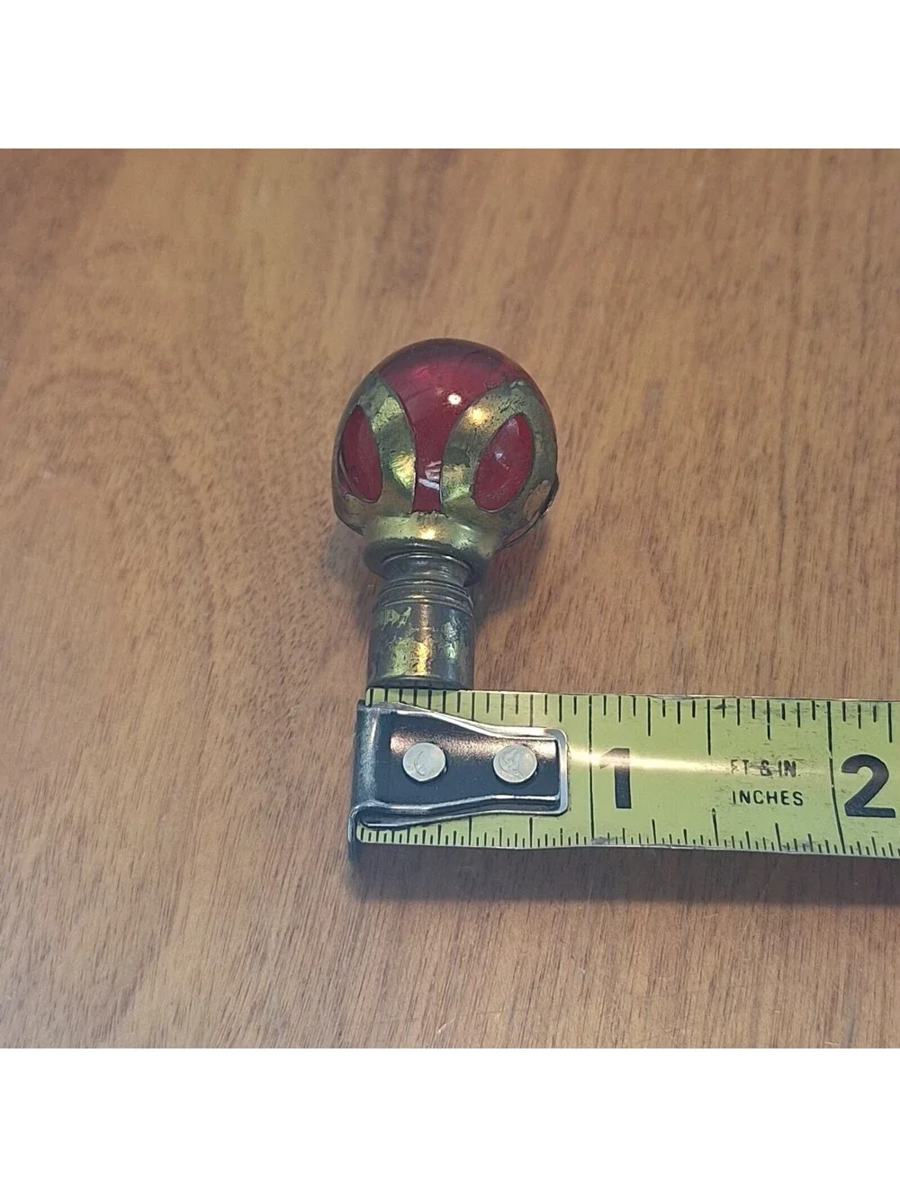 Vintage Art Deco Ruby Red Glass Marble Lamp Finial Wrapped In Brass 1.5
